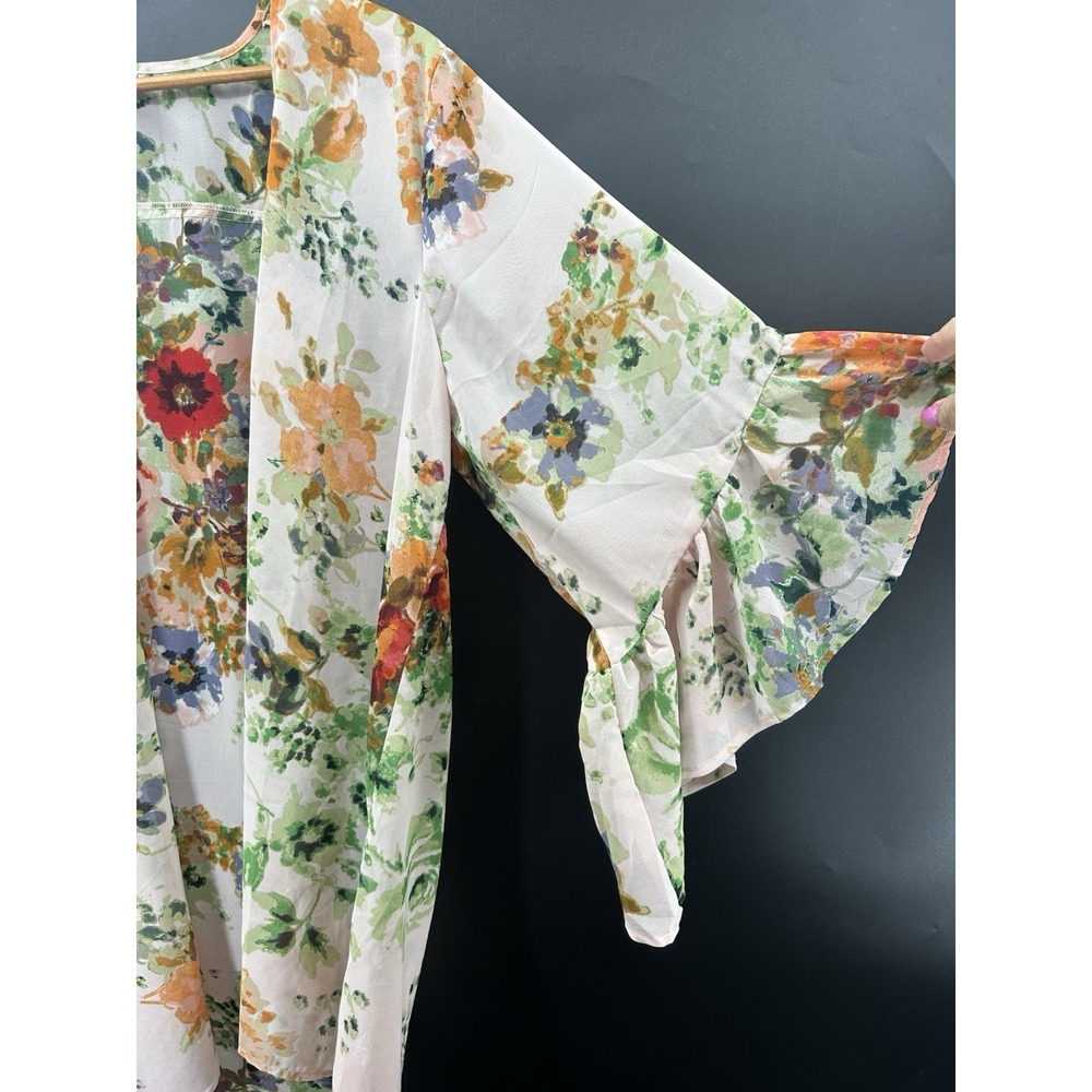 Live 4 Truth Plus Kimono Cardigan 2x Floral Open Front Bell Ruffle Sleeve AB02 - Picture 3 of 11
